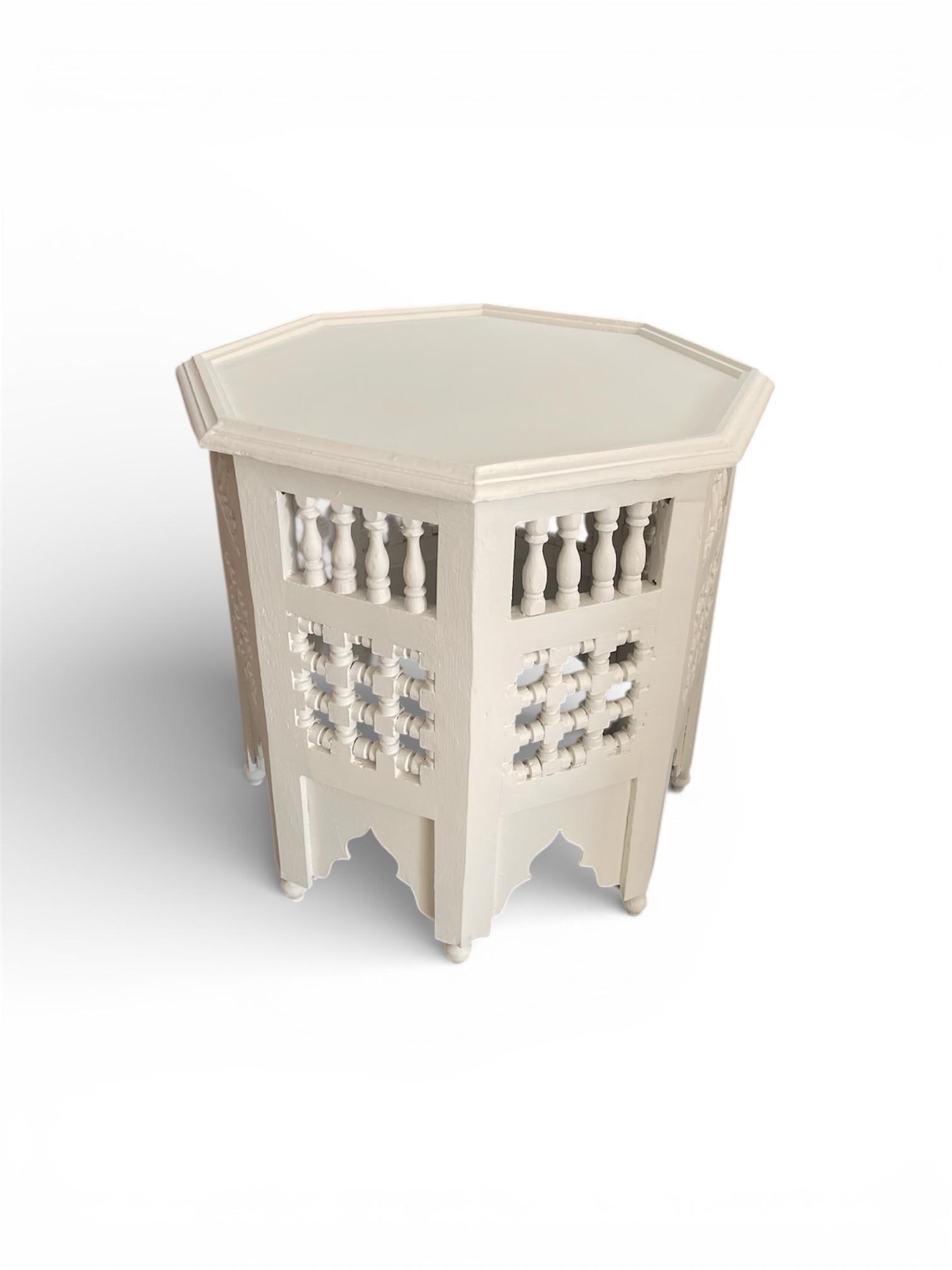 Hand-Carved Moroccan Octagonal Side Table - 3