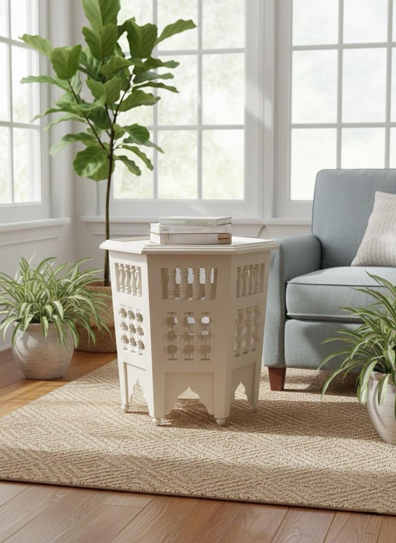 Hand-Carved Moroccan Octagonal Side Table - 7