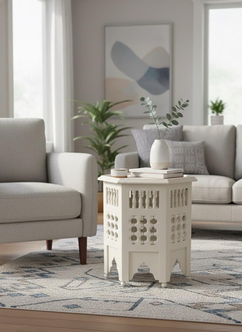 Hand-Carved Moroccan Octagonal Side Table - 9