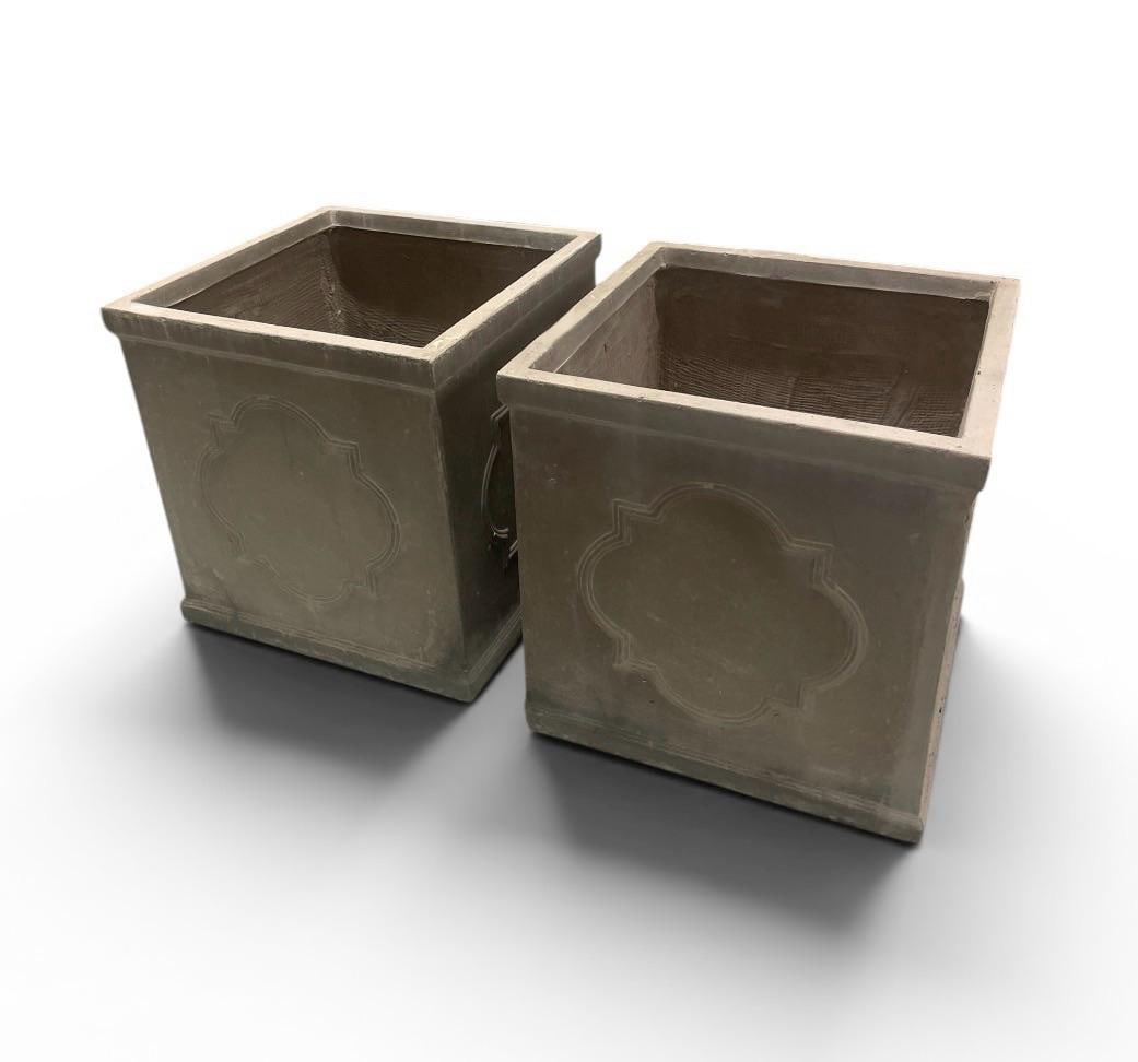 Pair of Vintage Neoclassical Style Faux-Stone Resin Square Planters - 3