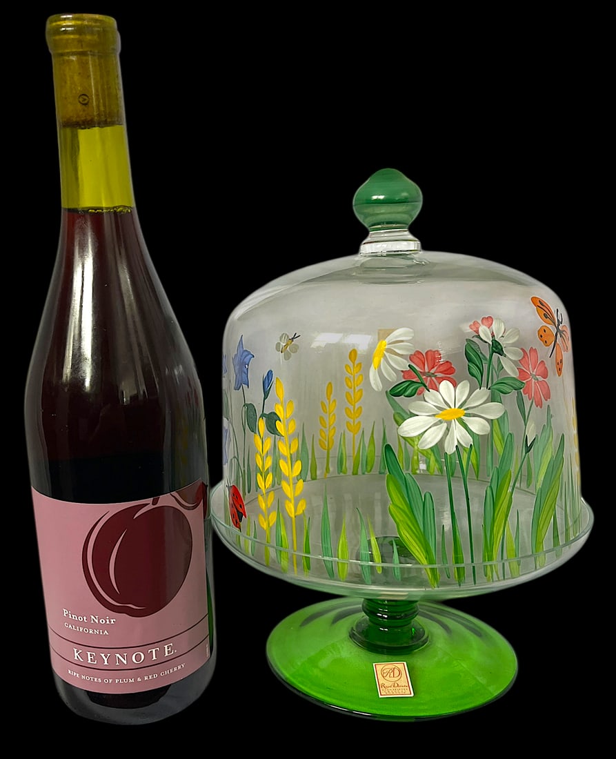 Royal Danube Crystal Glass Cake or Dessert Stand With Cloche Lid Decorated With Flowers and Butterfl - 2