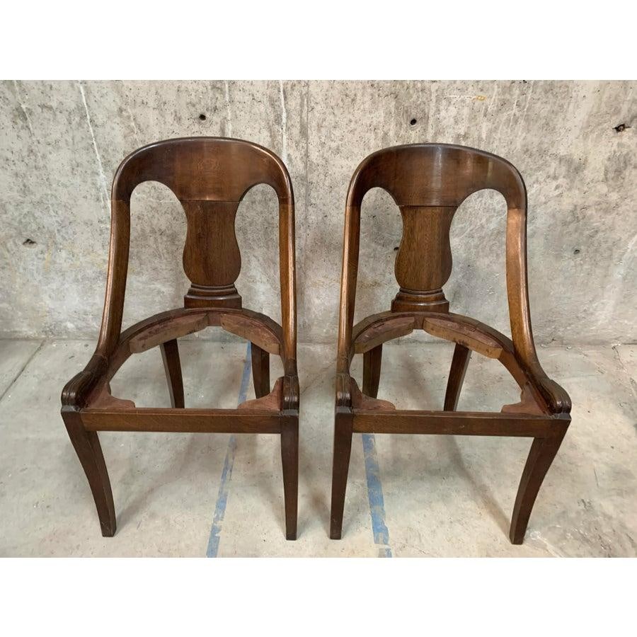 Late 19th Century French Empire Style Chairs With Gray and YellowFloral Block Print Linen Upholstere - 10