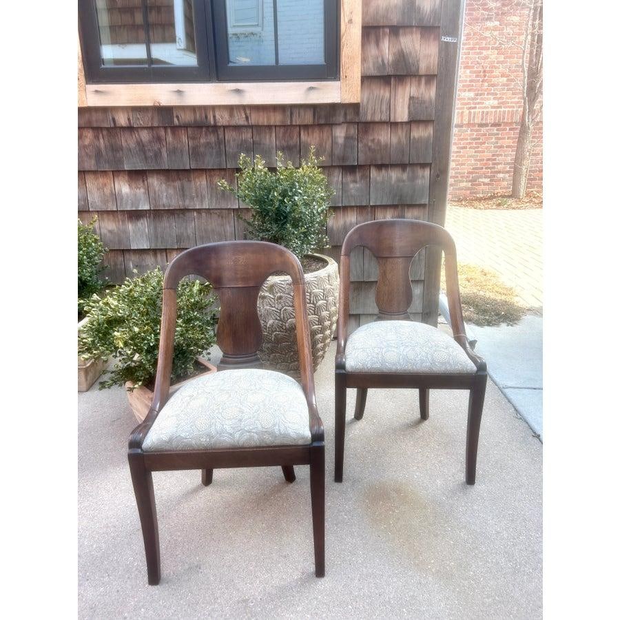 Late 19th Century French Empire Style Chairs With Gray and YellowFloral Block Print Linen Upholstere - 2