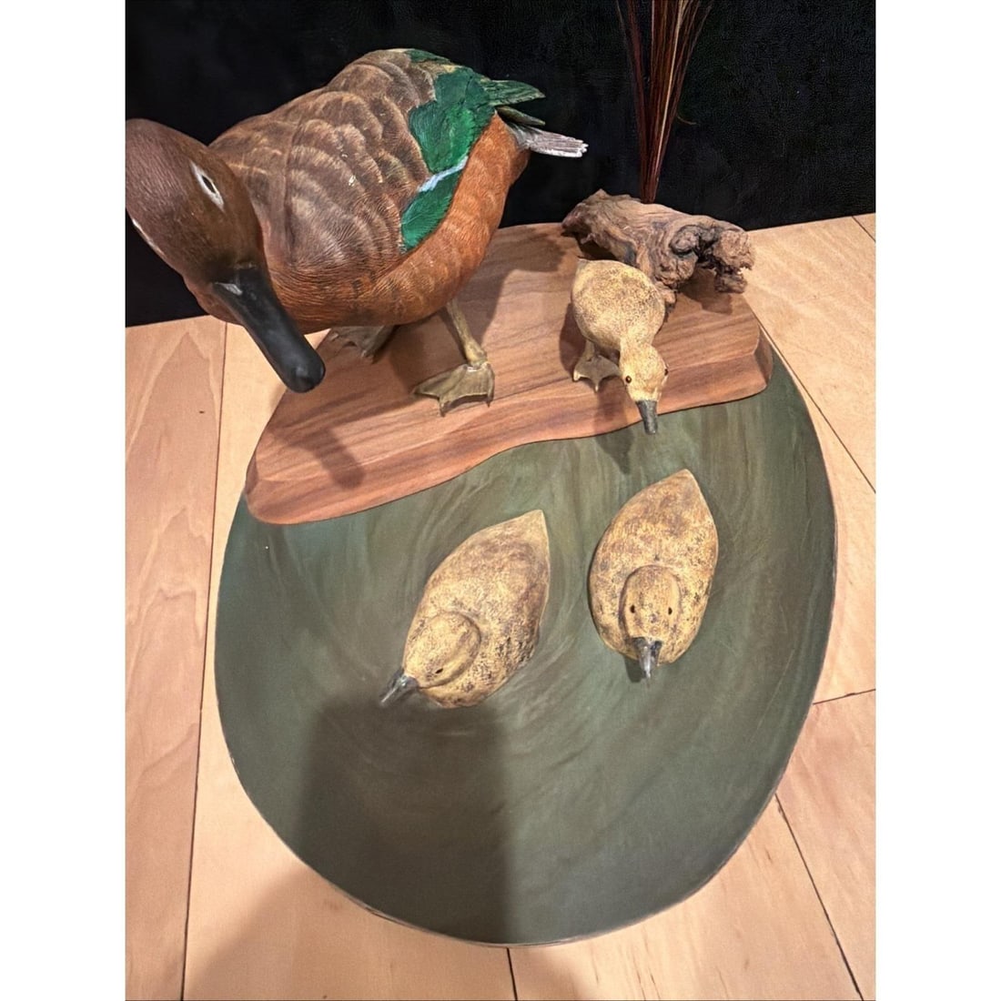 Vintage Hand-Carved Wood Duck Family Sculpture Folk Art – Handcrafted - 10