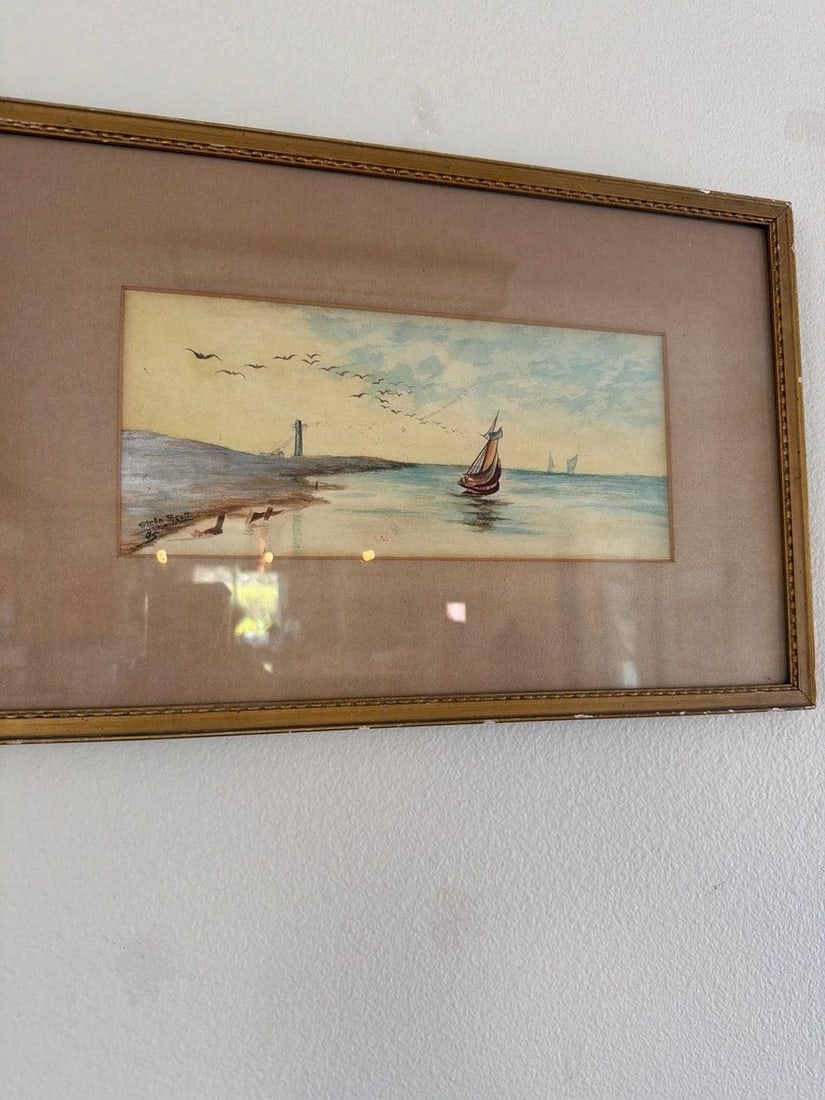 Vintage Original Stella Scott 1905 Seascape Watercolor - 2