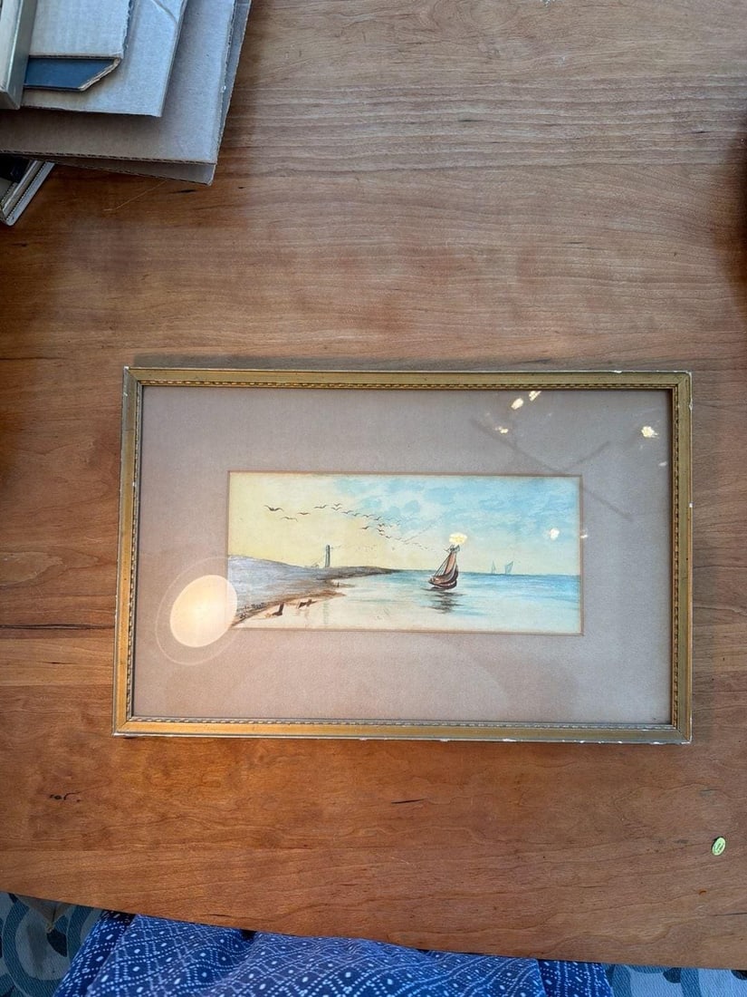Vintage Original Stella Scott 1905 Seascape Watercolor - 3