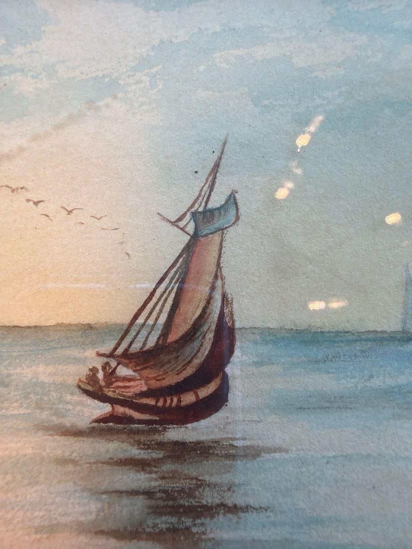 Vintage Original Stella Scott 1905 Seascape Watercolor - 5