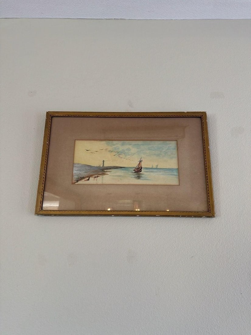 Vintage Original Stella Scott 1905 Seascape Watercolor - 8