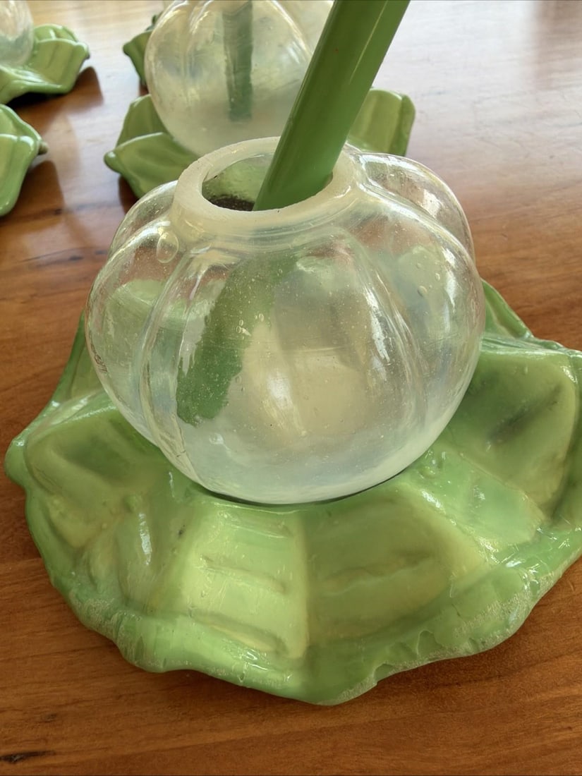 Vintage Mid-Century Modern Smoking Cocktail Glasses w/ Glass Straws Jade Ashtray Base - Set of 6 - 2