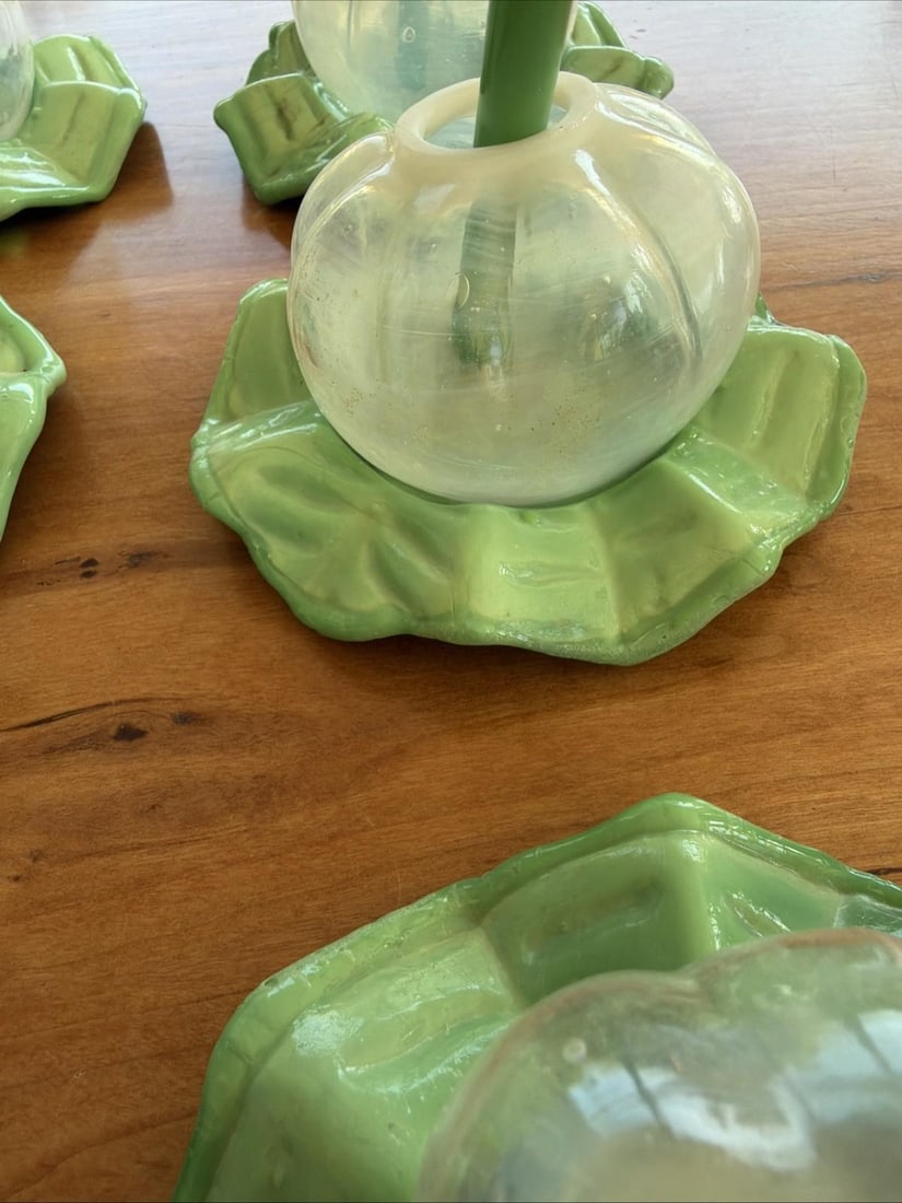 Vintage Mid-Century Modern Smoking Cocktail Glasses w/ Glass Straws Jade Ashtray Base - Set of 6 - 5