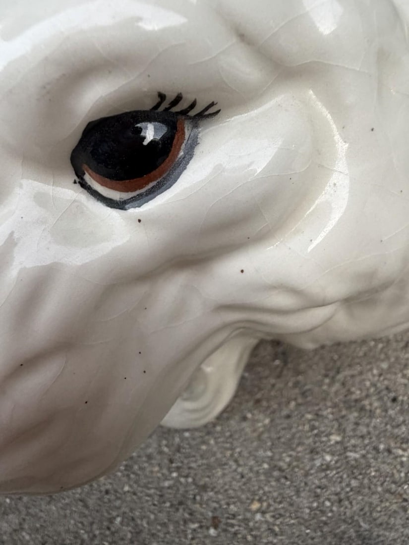Pair Vintage Ceramic Roaring Tiger Bear Head Planters MCM Hollywood Regency - 10
