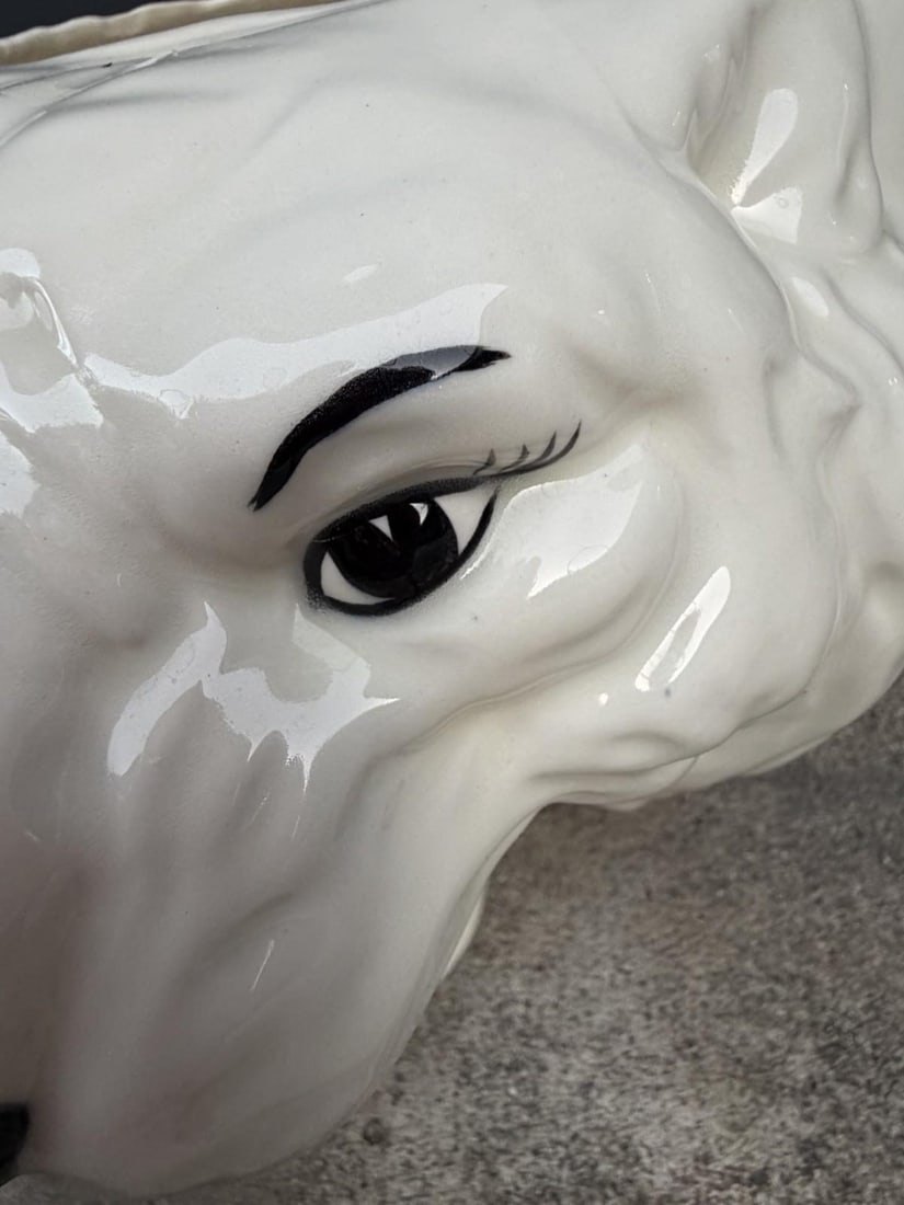Pair Vintage Ceramic Roaring Tiger Bear Head Planters MCM Hollywood Regency - 9