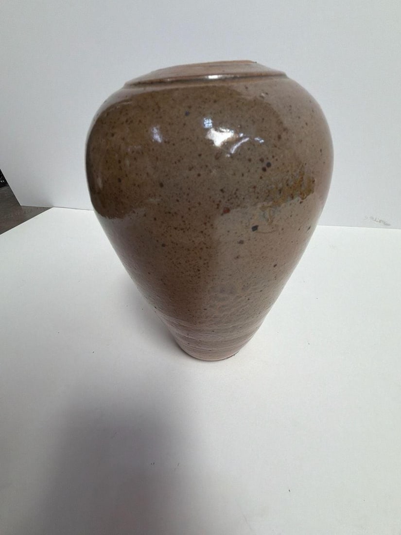 1970s Handmade Wood Fired Stoneware Vase with Ash Glazed Speckled Finish - 6