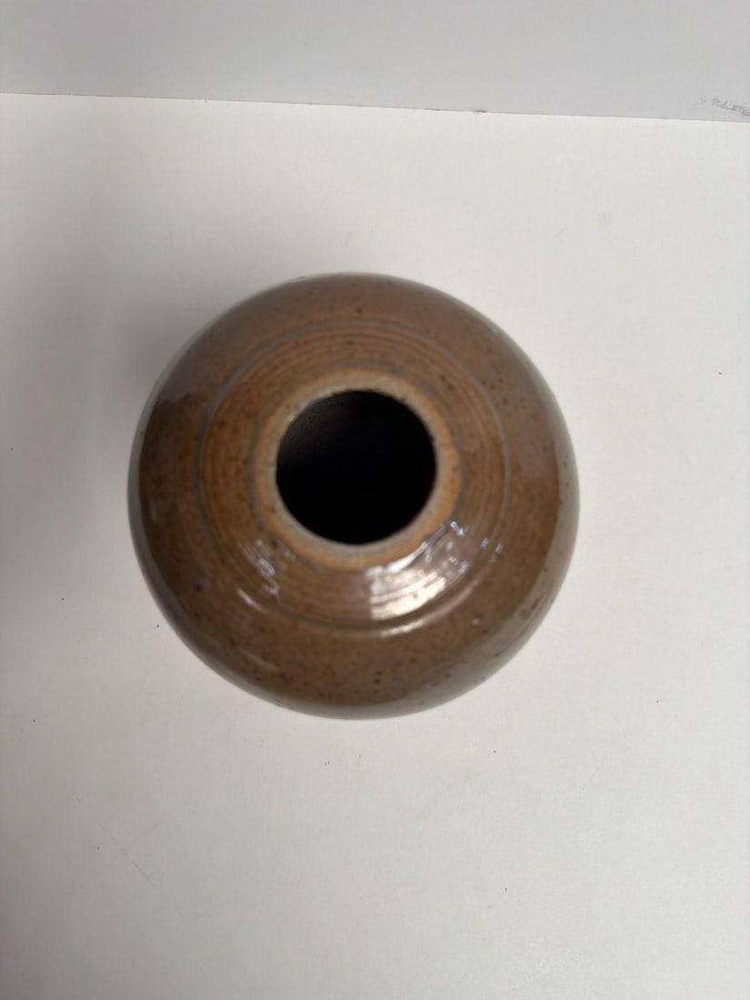 1970s Handmade Wood Fired Stoneware Vase with Ash Glazed Speckled Finish - 7
