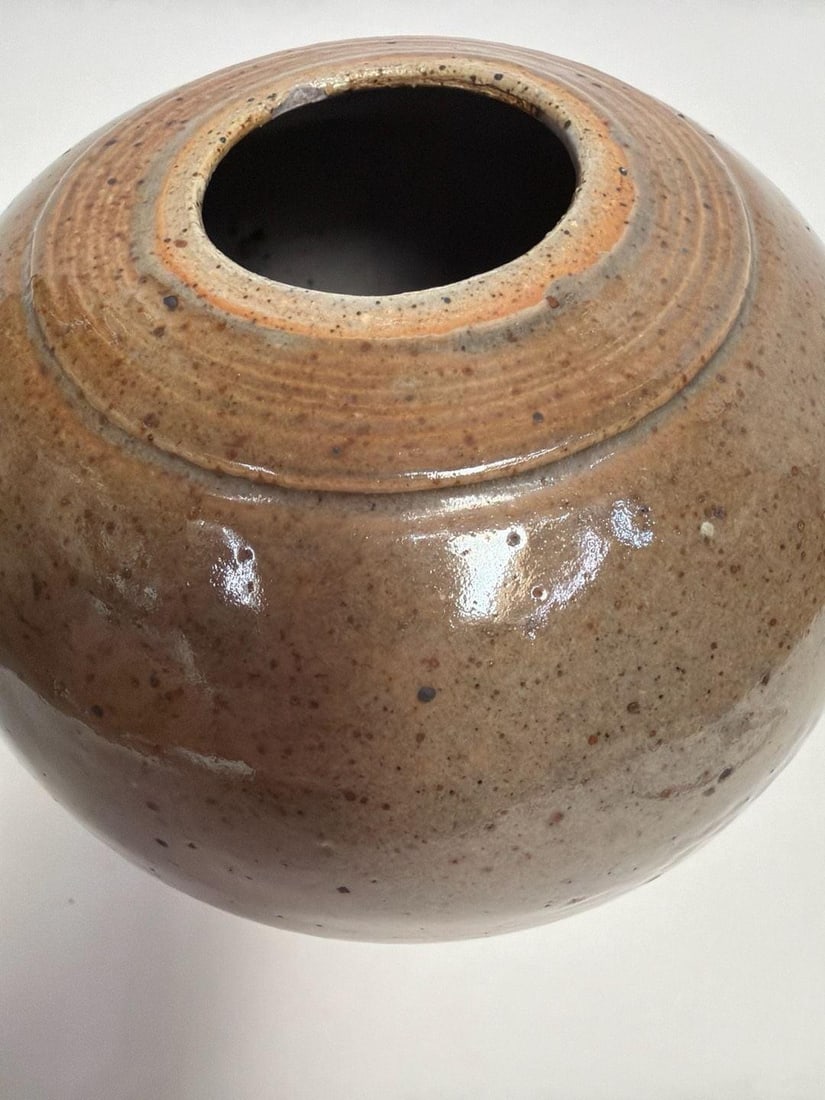1970s Handmade Wood Fired Stoneware Vase with Ash Glazed Speckled Finish - 8