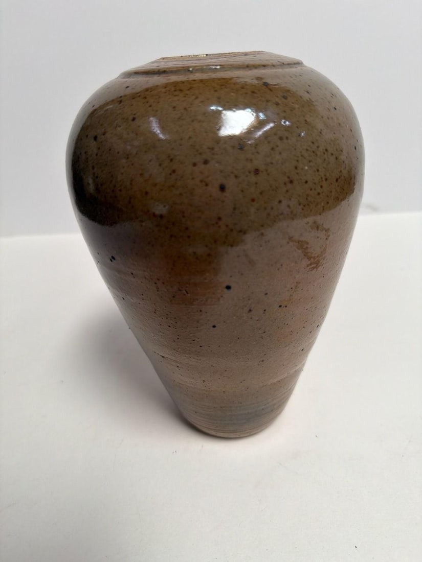 1970s Handmade Wood Fired Stoneware Vase with Ash Glazed Speckled Finish - 9