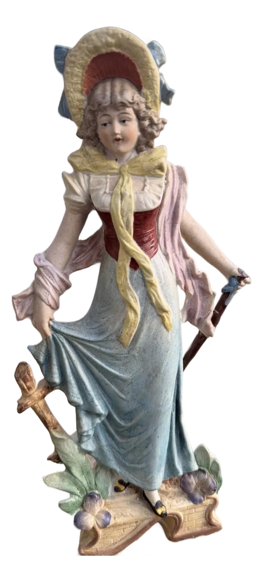 Antique Volkstedt Rudolstadt Porcelain Lady Figurine Crown R c1900 Germany: Offered is a beautiful antique German porcelain figurine by Volkstedt Rudolstadt, dating to the late 19th / early 20th century (circa 1890–1910). This elegant hand-painted figure depicts a