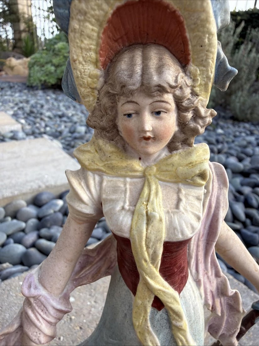 Antique Volkstedt Rudolstadt Porcelain Lady Figurine Crown R c1900 Germany - 2