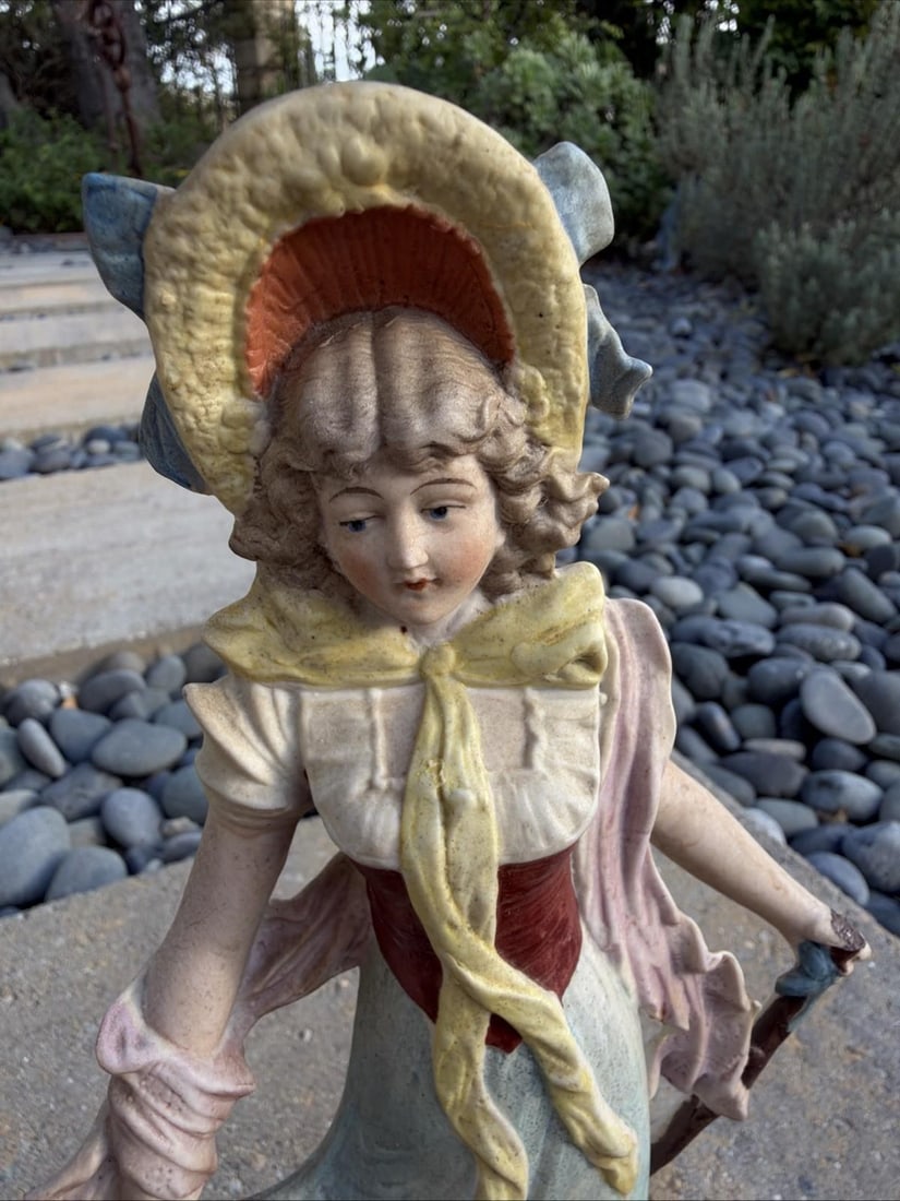 Antique Volkstedt Rudolstadt Porcelain Lady Figurine Crown R c1900 Germany - 7