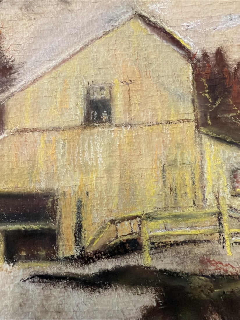 Original Mid Century Pastel Sketch Architectural Study Barn Framed 9x12 - 10