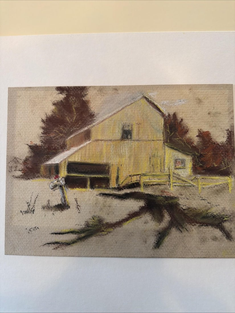Original Mid Century Pastel Sketch Architectural Study Barn Framed 9x12 - 2