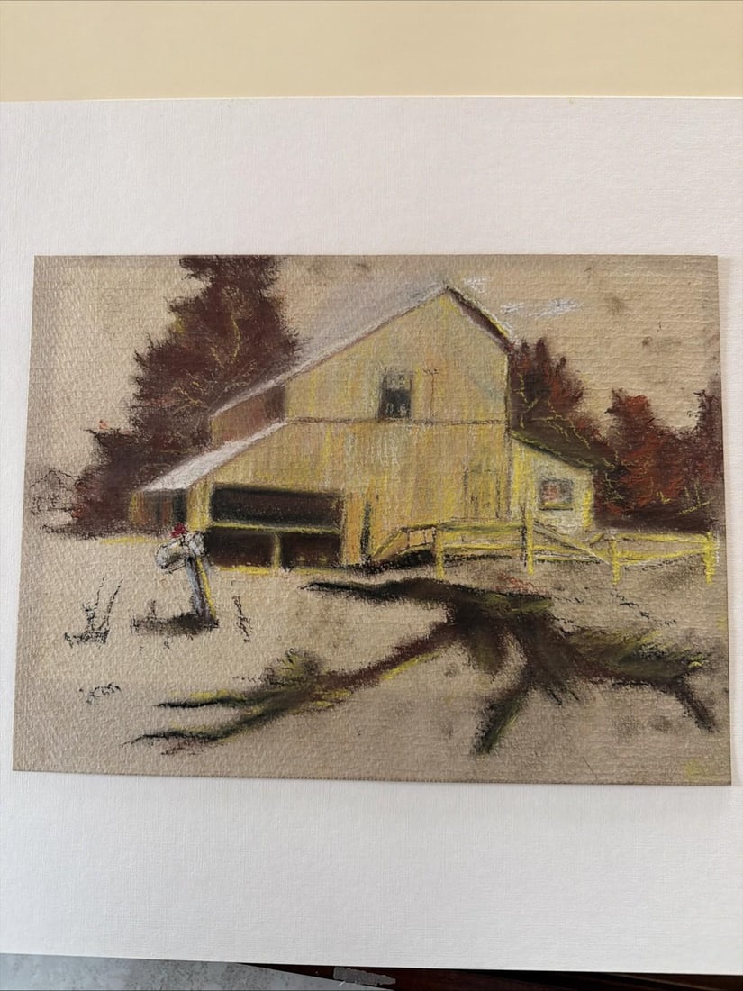 Original Mid Century Pastel Sketch Architectural Study Barn Framed 9x12 - 3