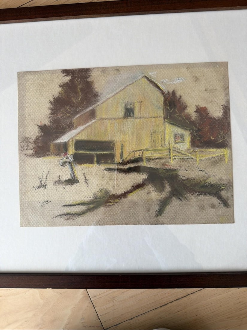 Original Mid Century Pastel Sketch Architectural Study Barn Framed 9x12 - 5