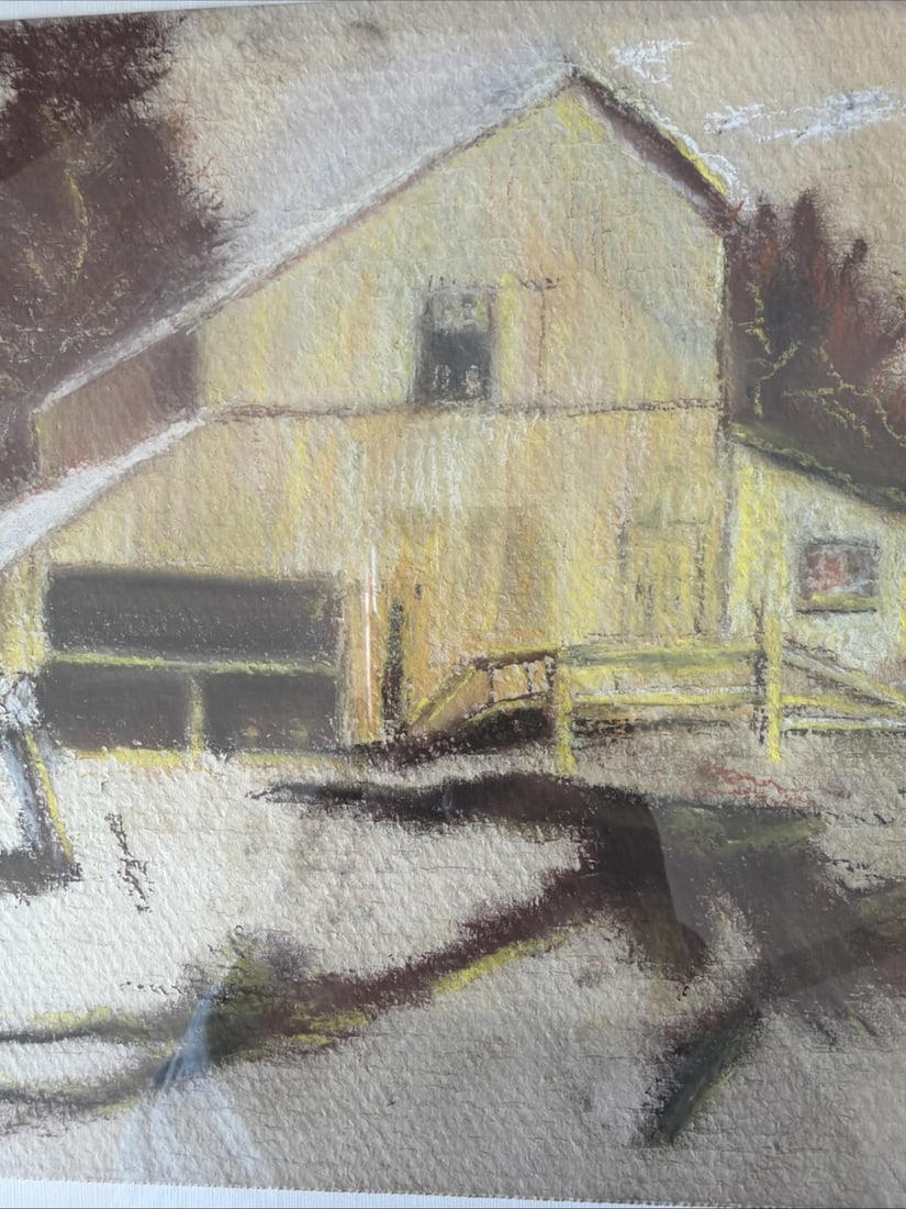 Original Mid Century Pastel Sketch Architectural Study Barn Framed 9x12 - 6