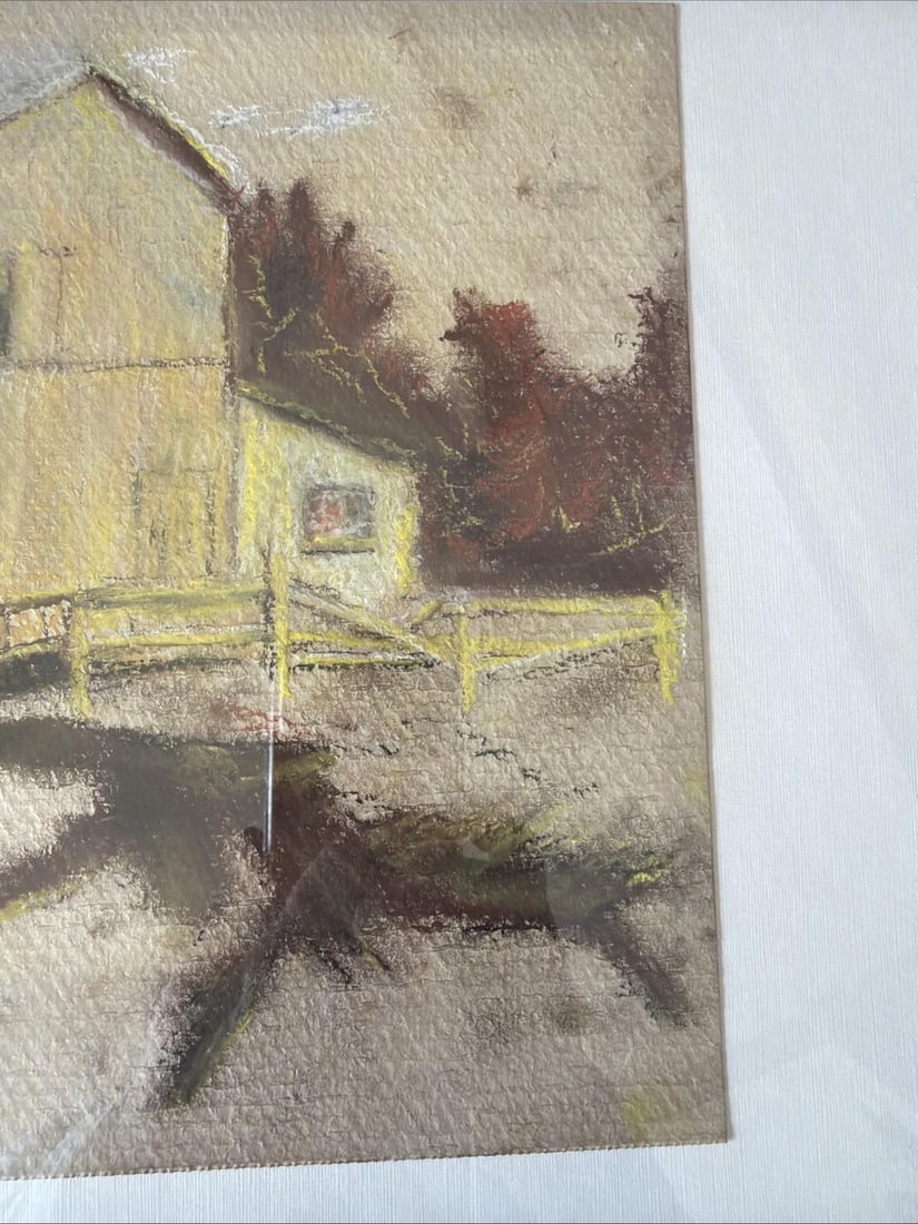 Original Mid Century Pastel Sketch Architectural Study Barn Framed 9x12 - 8