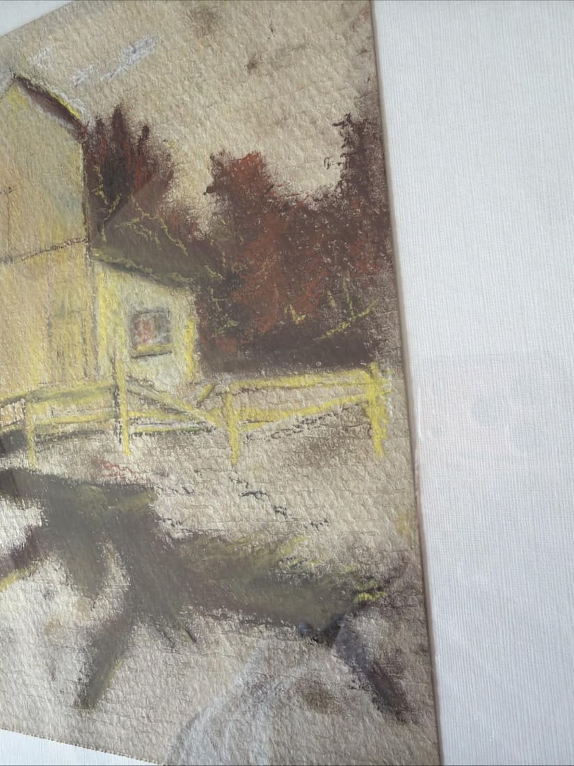 Original Mid Century Pastel Sketch Architectural Study Barn Framed 9x12 - 9
