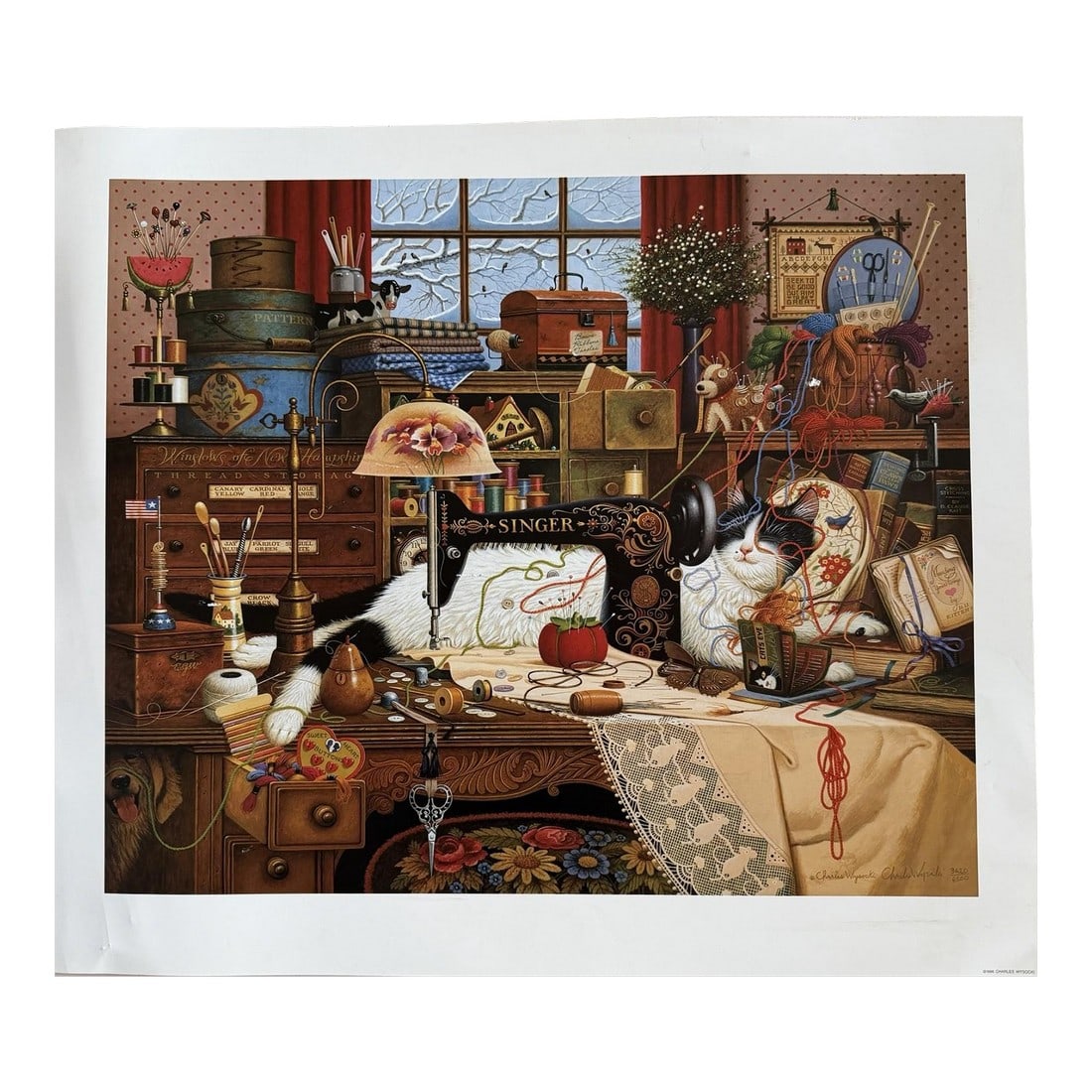 1990s Charles Wysocki Signed/Numbered Print "Maggie the Messmaker": Presenting a rare, near mint, collector-grade limited edition lithograph of "Maggie the Messmaker" by the legendary Americana artist Charles Wysocki (1928–2002). This iconic 1996 piece features