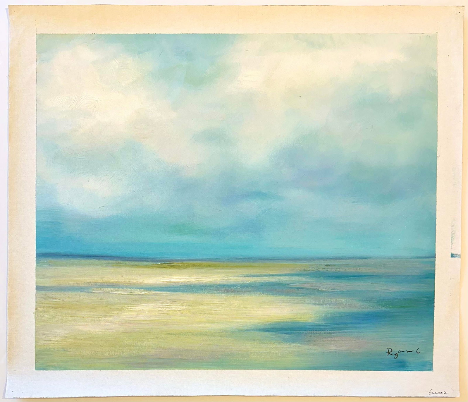 Abstract Shoreline Horizon Coastal Seascape – Original Painting by Ryan C., Unstretched - 3