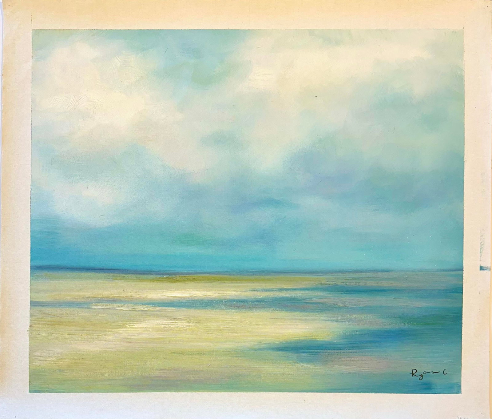 Abstract Shoreline Horizon Coastal Seascape – Original Painting by Ryan C., Unstretched - 4