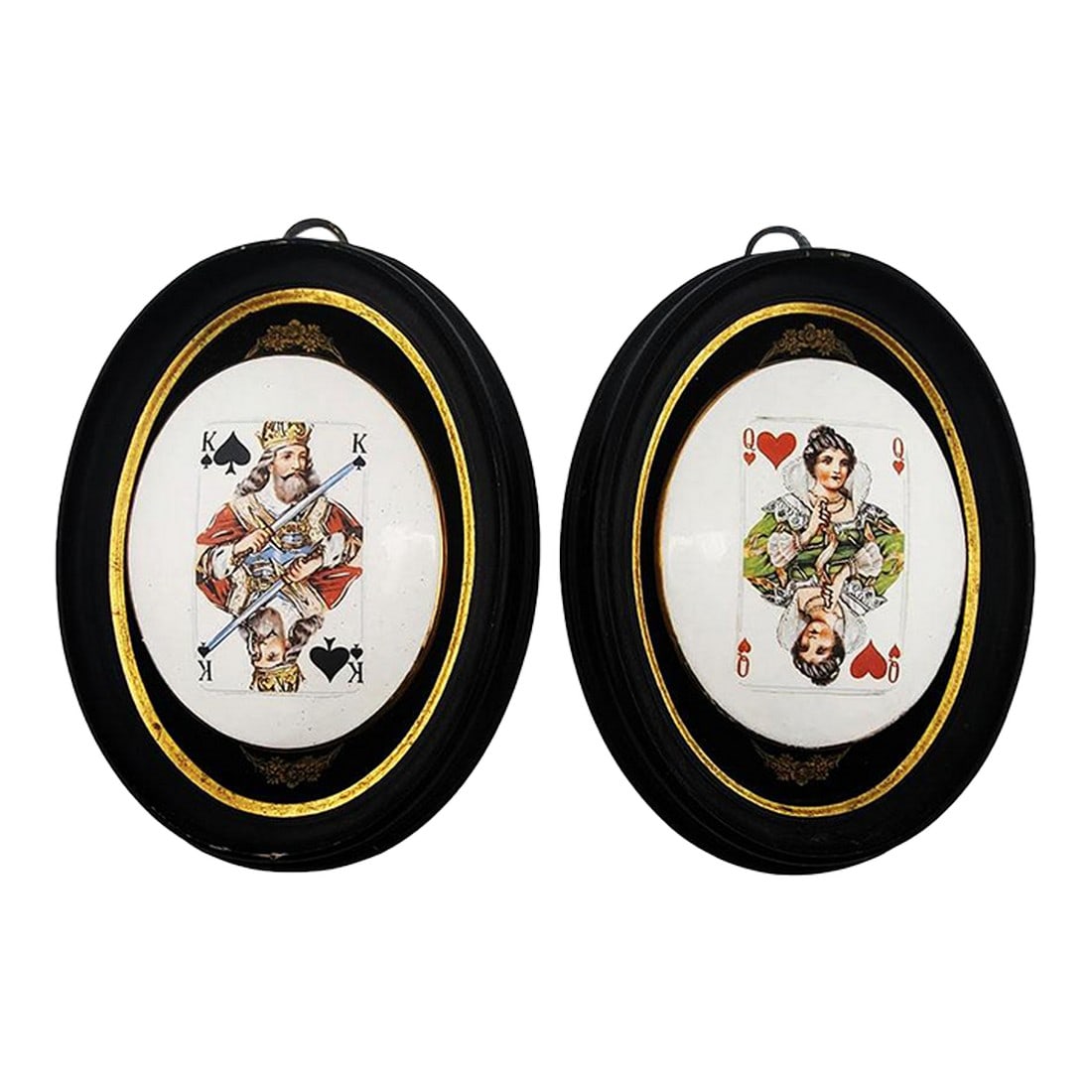 Playing Cards Wall Plaques Genuine Porcelain Hand Enameled 24k Gold Rim Ny Queen Hearts King Spades (1 of 7)