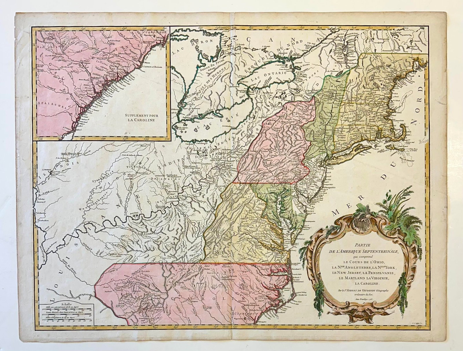Antique Map of the Eastern United States and Ohio River Valley by Vaugondy, 1755 - 6