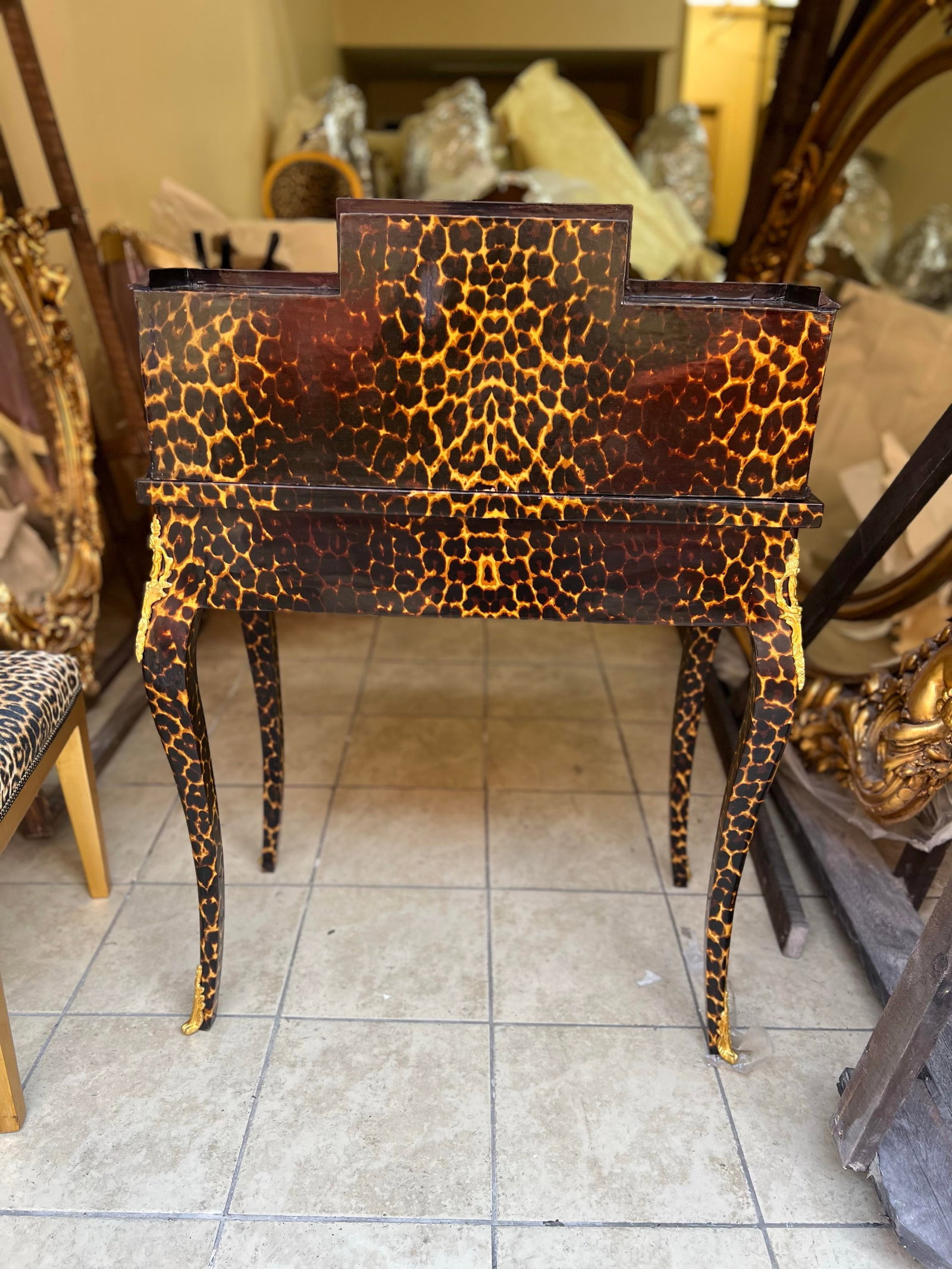 1960s Leopard Print Animal Print French Style Louis XV Style Secretary Desk - 4