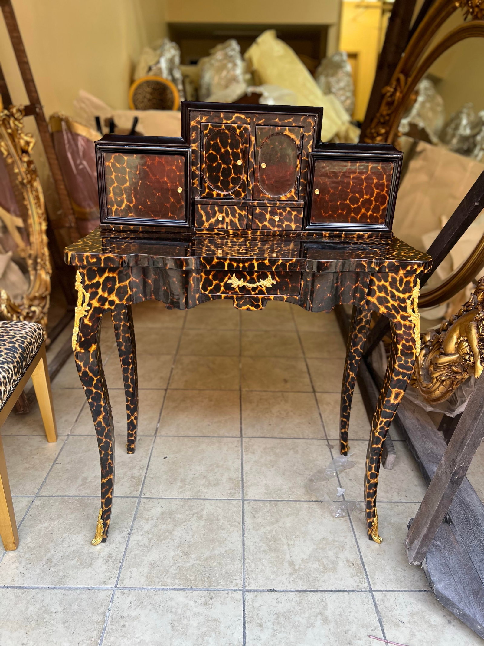 1960s Leopard Print Animal Print French Style Louis XV Style Secretary Desk - 5