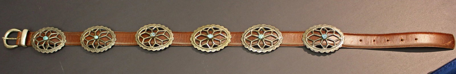 Mid-20th Century Navajo Sterling Silver, Turquoise, and Leather Concho Belt - 2