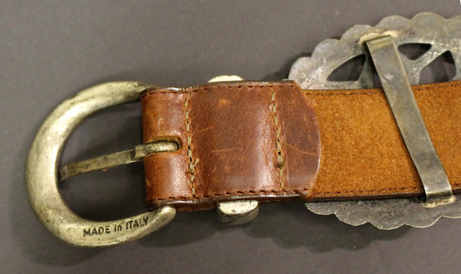 Mid-20th Century Navajo Sterling Silver, Turquoise, and Leather Concho Belt - 4