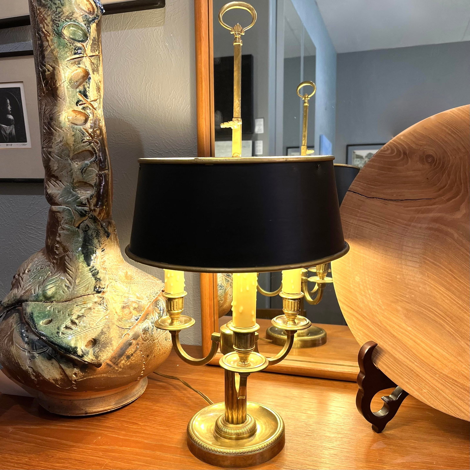 Vintage Solid Brass 3-Arm Bouillotte Lamp - Made in Italy - 15
