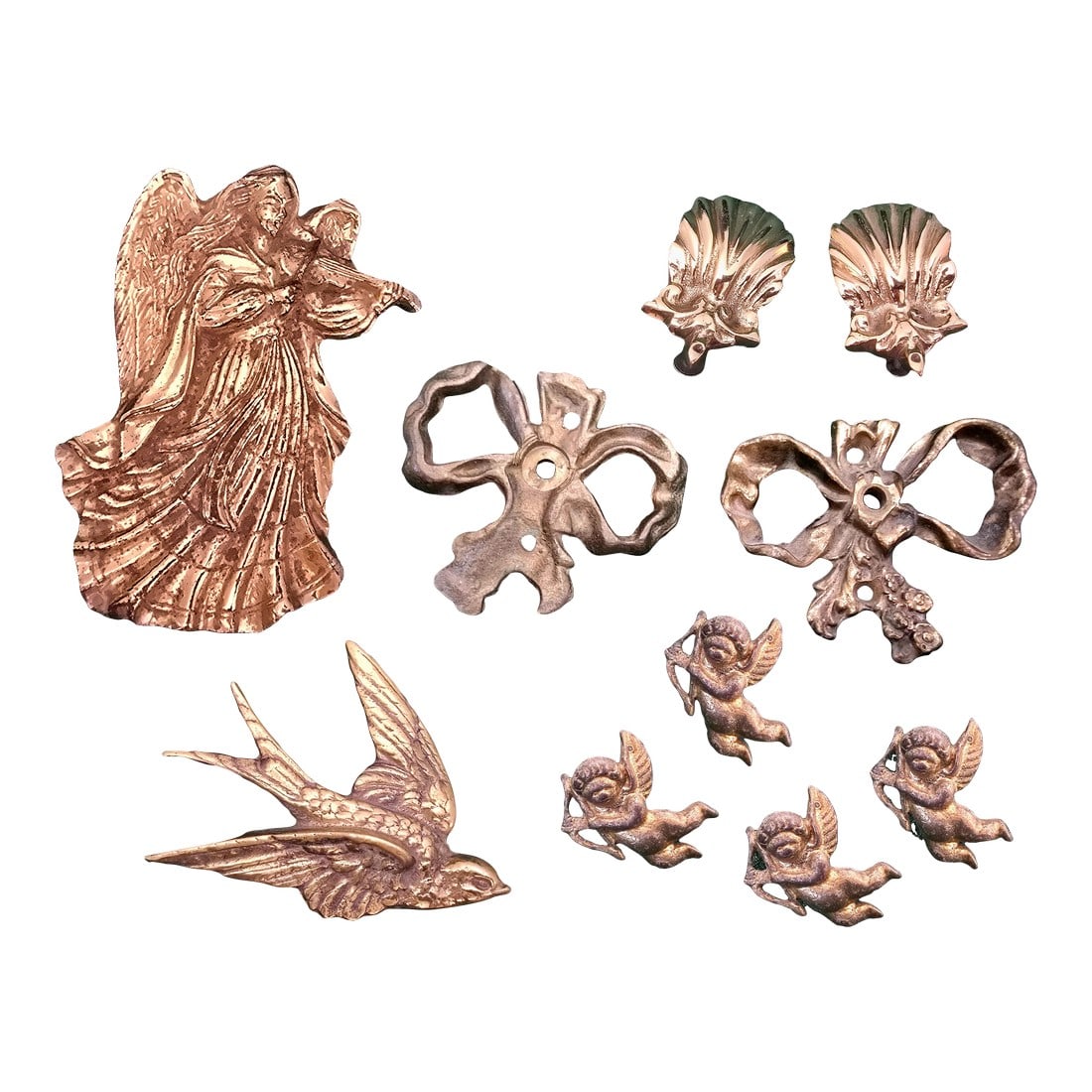 Array of Antique Victorian-Style Solid Brass Wall Ornaments and Cabinet Knobs (1 of 9)