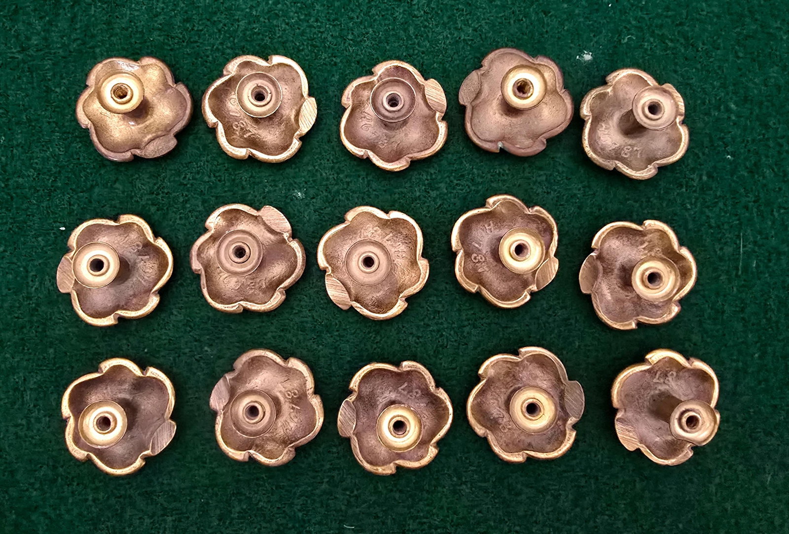 Set of 15 Solid Brass Mid-Century Floral Cabinet Knobs - 2