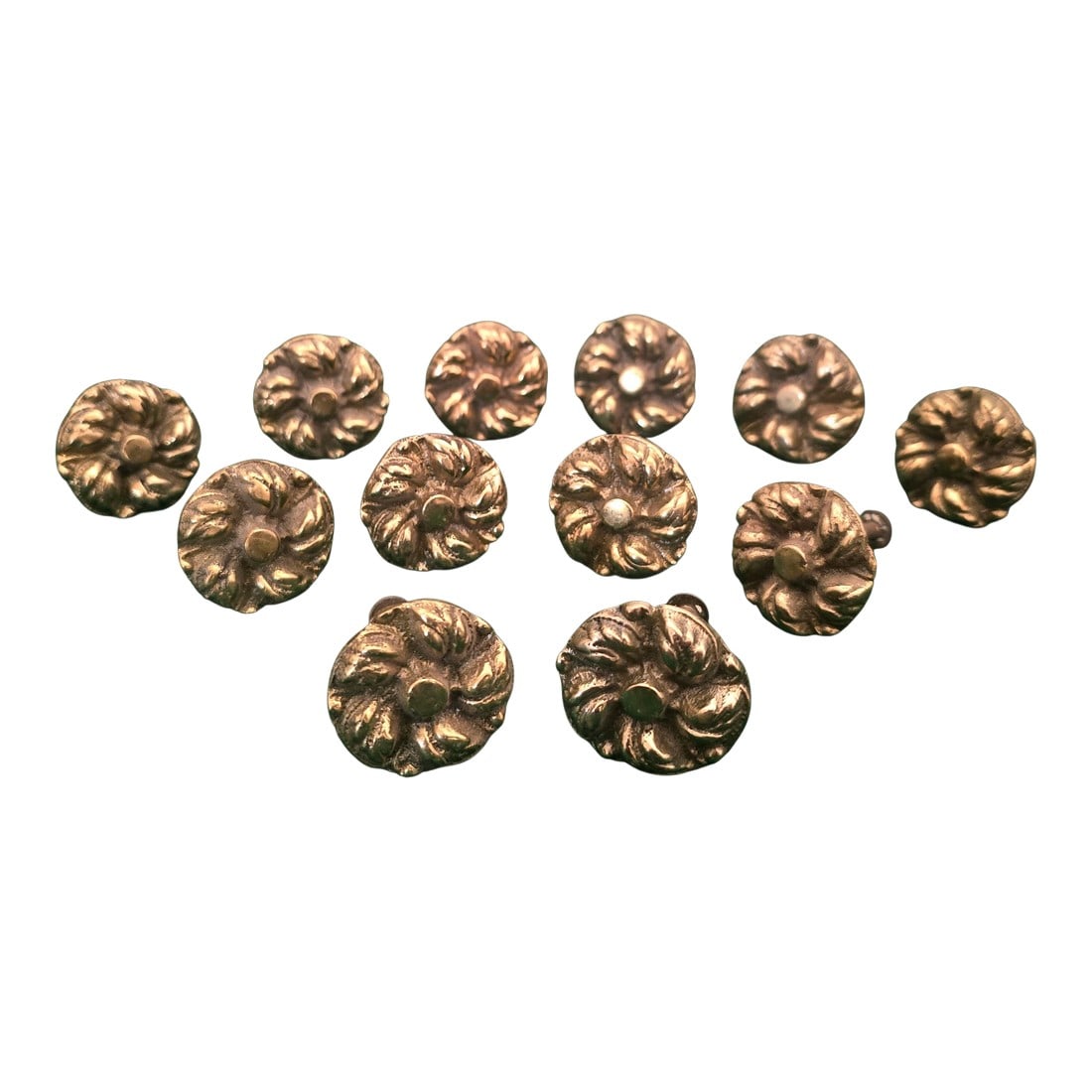 Set of 12 Solid Brass Mid-Century Floral Cabinet Knobs With Original Screws (1 of 4)