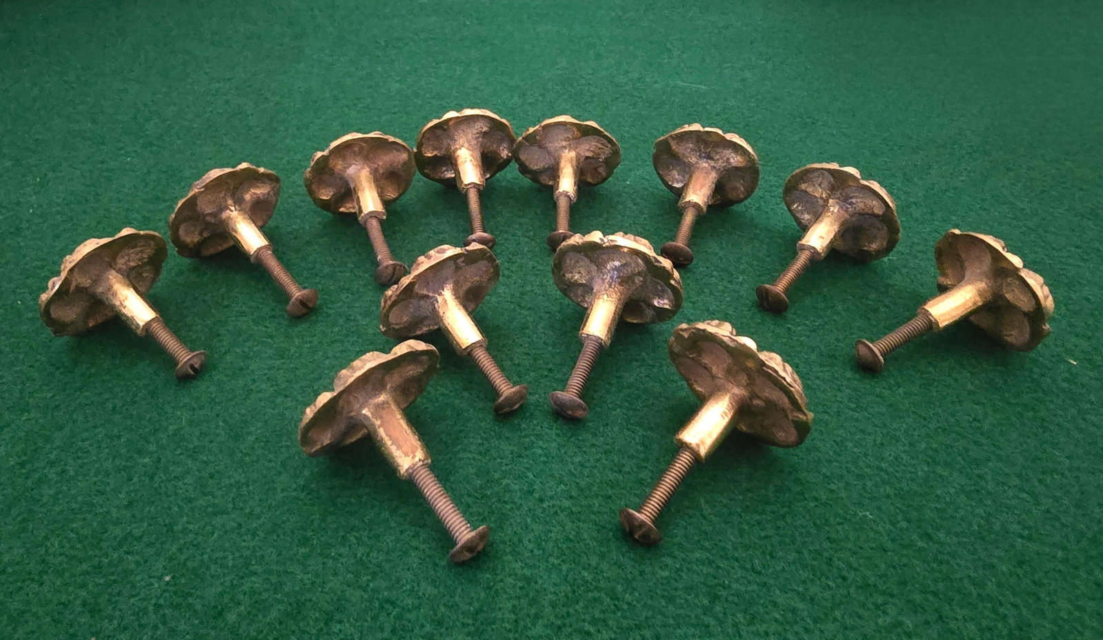 Set of 12 Solid Brass Mid-Century Floral Cabinet Knobs With Original Screws - 2