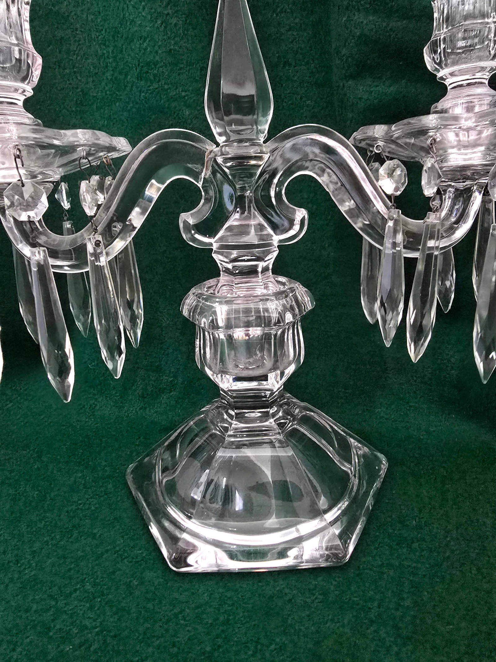 Vintage Pair of Heisey Old Williamsburg Candelabras #301 Two-Light With Prisms - 2