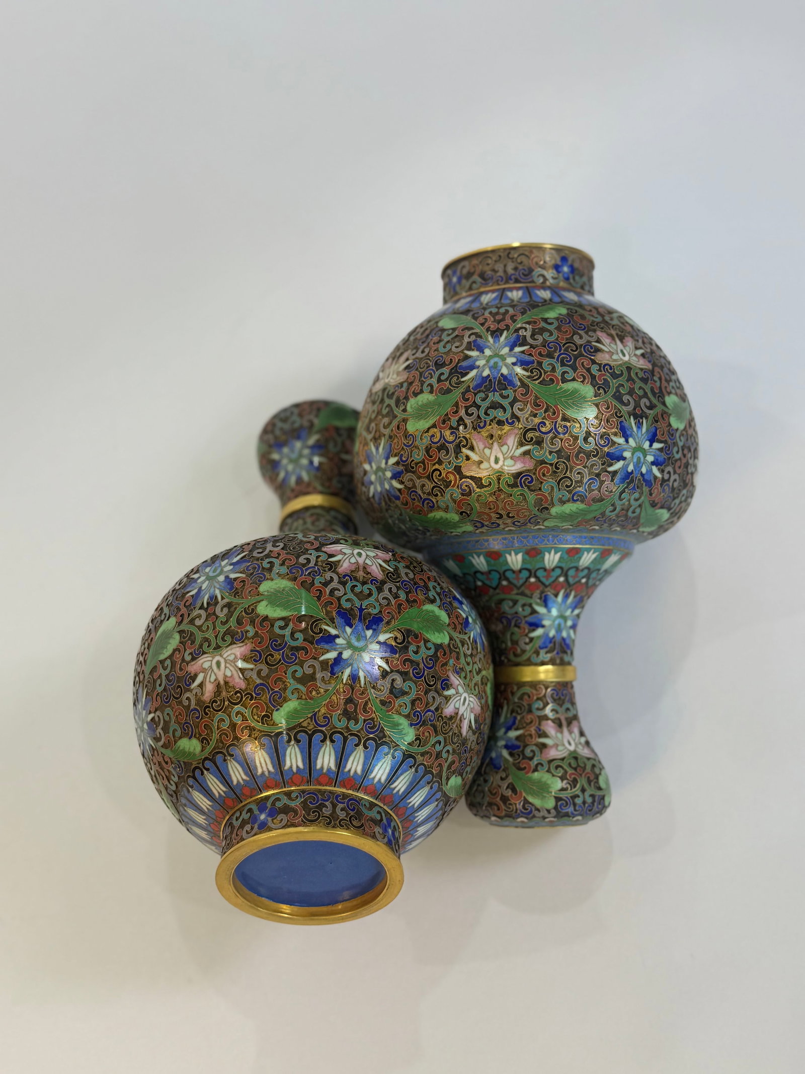 Cloisonne Vase Pair Featuring Lotus Flowers - 2