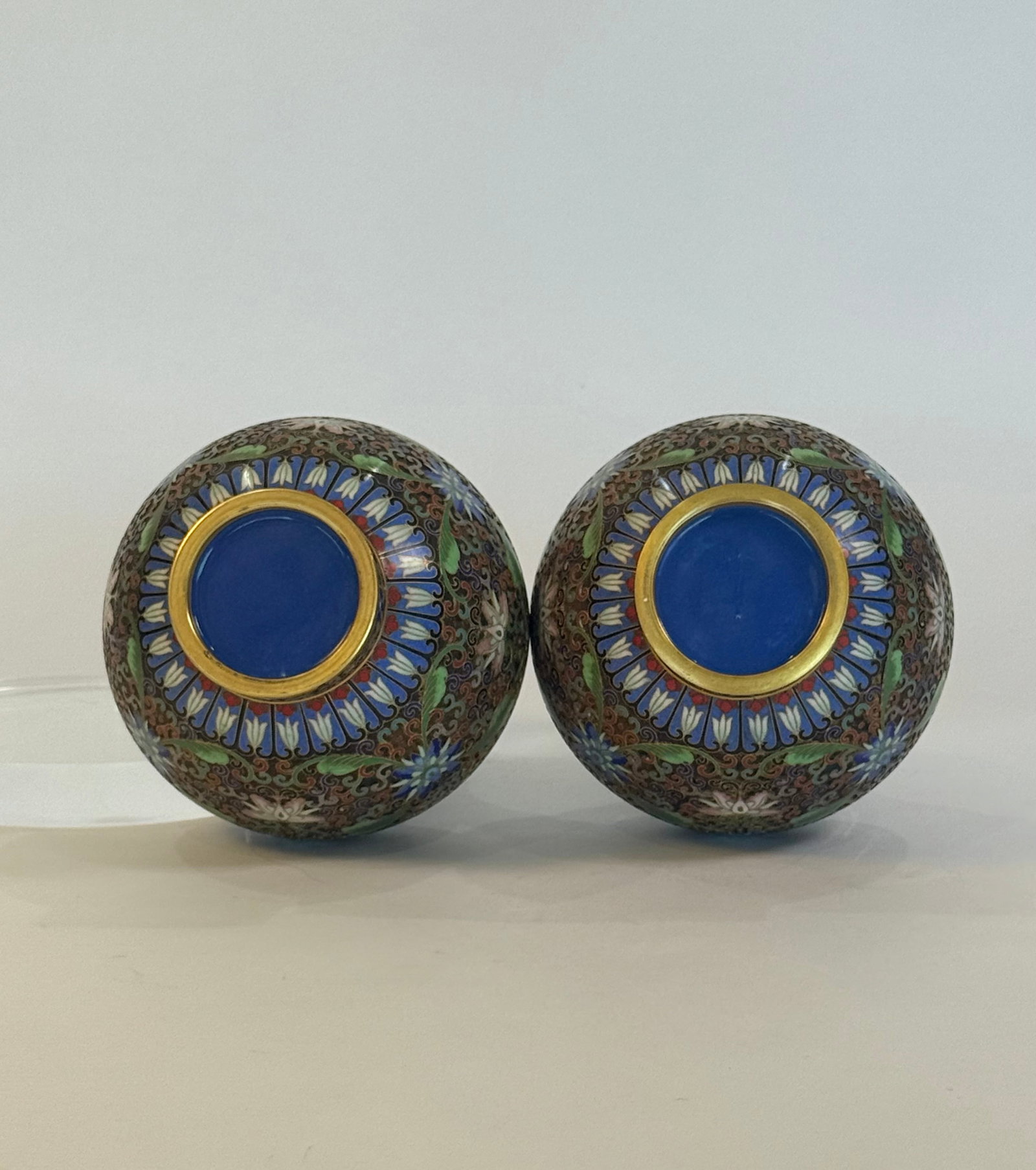 Cloisonne Vase Pair Featuring Lotus Flowers - 3