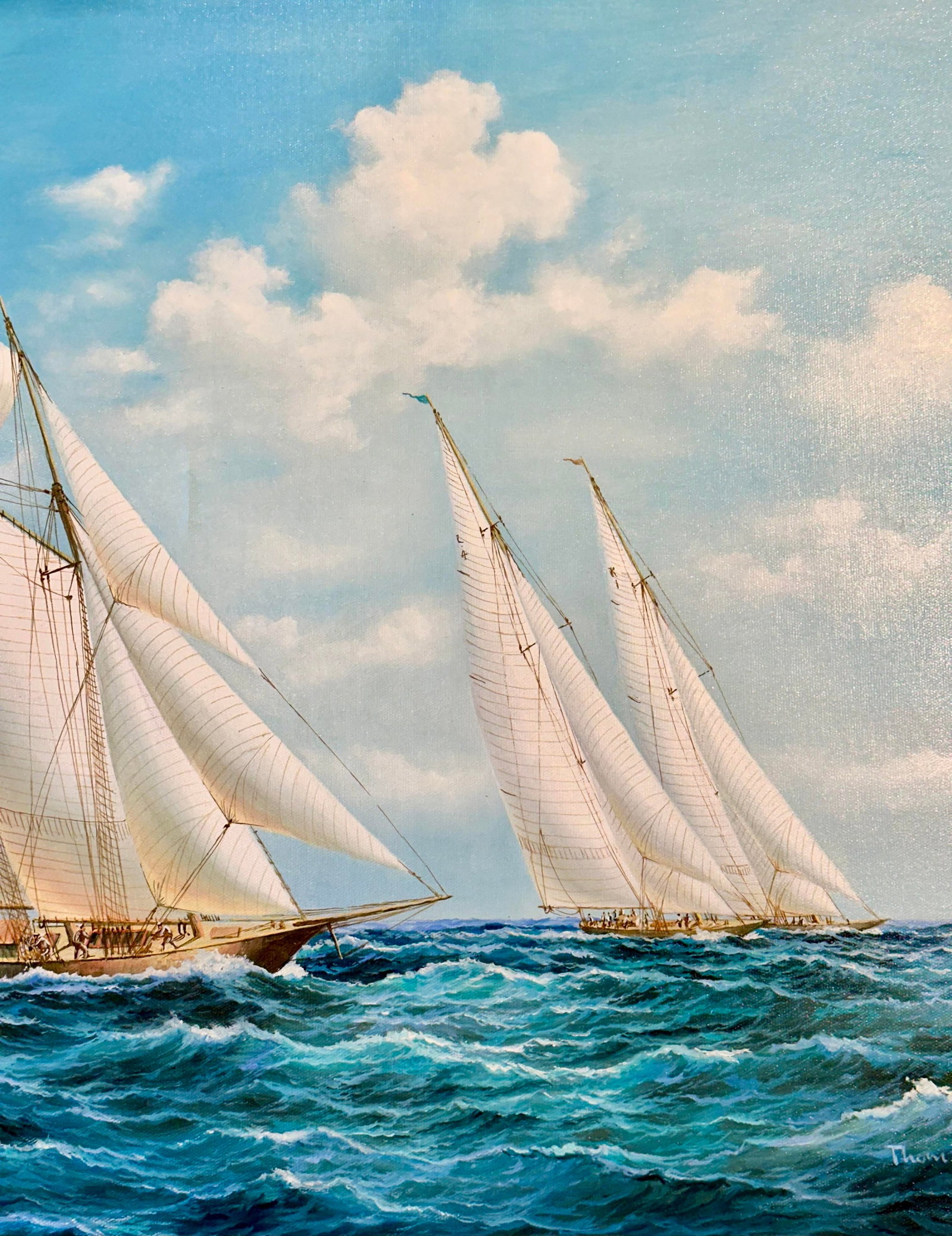 Yacht Sailing Schooners at Sea Original Painting – By Matt Thomas (24" X 36"), Unstretched - 2
