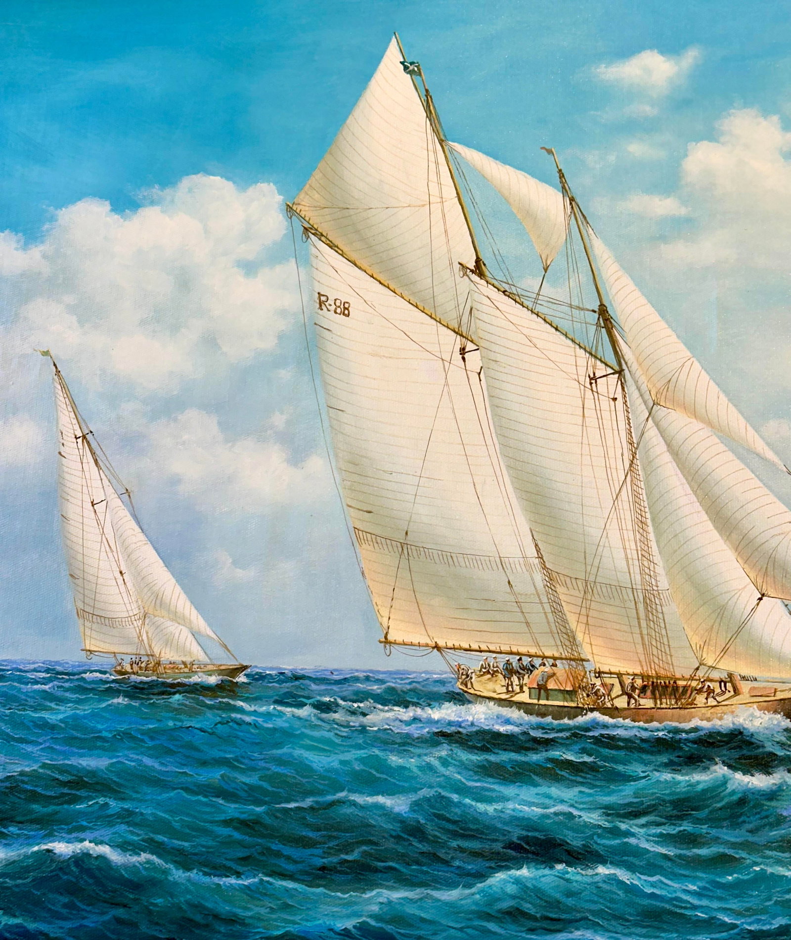 Yacht Sailing Schooners at Sea Original Painting – By Matt Thomas (24" X 36"), Unstretched - 3