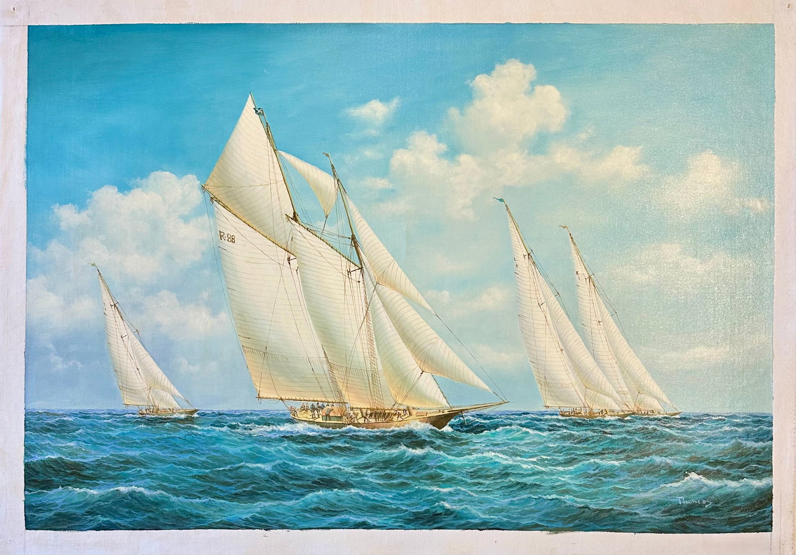 Yacht Sailing Schooners at Sea Original Painting – By Matt Thomas (24" X 36"), Unstretched - 4